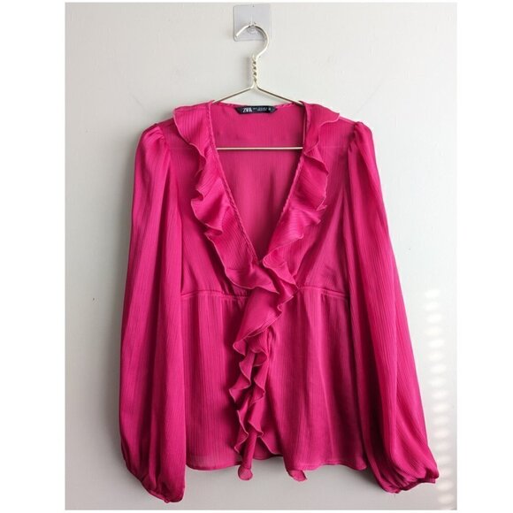 Zara Ruffled Pink Blouse - Picture 4 of 12